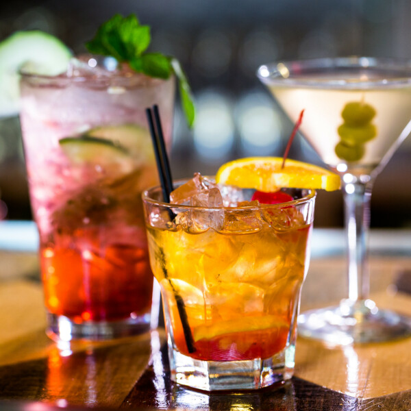 Colourful cocktails on top of bar